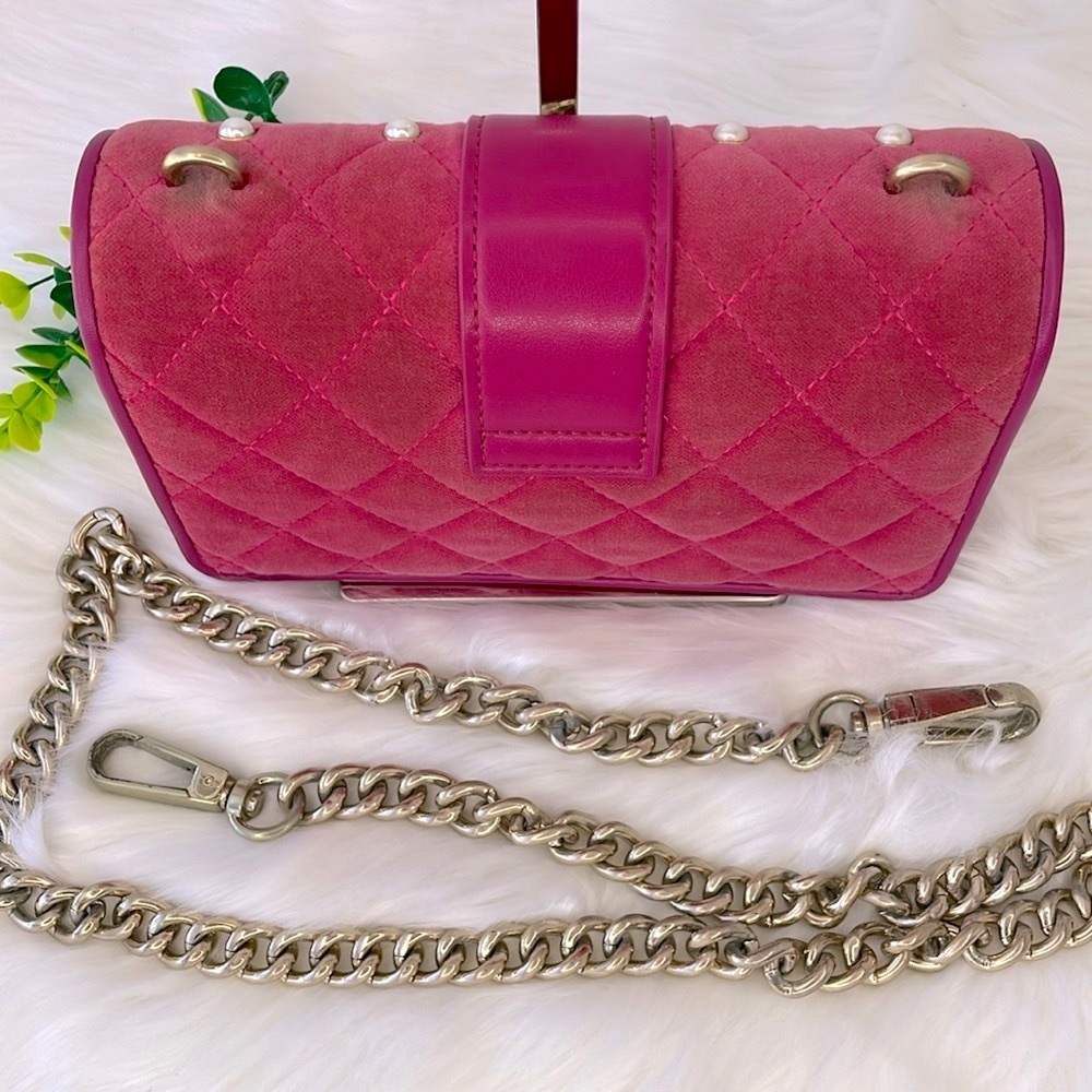 Pinko Quilted Velvet & Leather Love Bag with Chain Strap - Picture 8 of 17